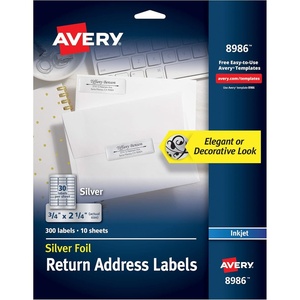 Avery Printable Return Address Labels, 0.75″ x 2.25″, Silver Foil, 300 Blank Mailing Labels (08986)(300 Labels)