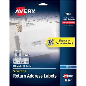 Avery Printable Return Address Labels, 0.75″ x 2.25″, Silver Foil, 300 Blank Mailing Labels (08986)(300 Labels (Pack of 5))