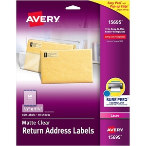 Avery Printable Return Address Labels, Sure Feed Technology, 2/3″ x 1-3/4″, Matte Clear, 600 Blank Mailing Labels (15695)