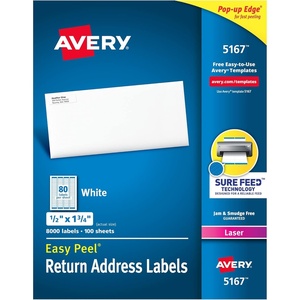 Avery Printable Return Address Labels with Sure Feed, 0.5″ x 1.75″, White, 8,000 Blank Mailing Labels (05167)(1/2″ x 1 3/4″)