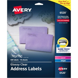 Avery Printable Return Address Labels with Sure Feed, 2/3″ x 1-3/4″, Glossy Clear, 600 Blank Mailing Labels (06520)