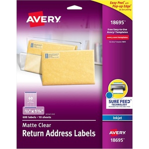 Avery Printable Return Address Labels with Sure Feed, 2/3″ x 1-3/4″, Matte Clear, 600 Blank Mailing Labels (18695)(2/3″ x 1-3/4″ (Pack of 5))