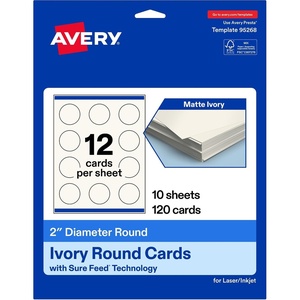 Avery Printable Round Cards, Sure Feed Technology, 2″ Diameter, Matte White Cardstock, Print-to-the-Edge, Laser/Inkjet Cards, 300 Total(Ivory)