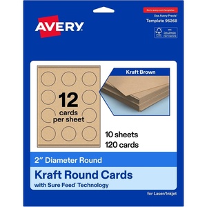 Avery Printable Round Cards, Sure Feed Technology, 2″ Diameter, Matte White Cardstock, Print-to-the-Edge, Laser/Inkjet Cards, 300 Total(Kraft Brown)