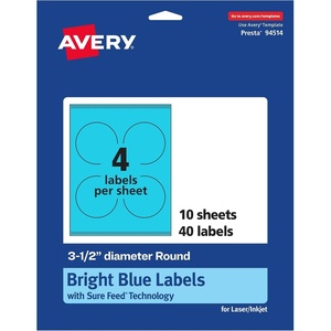 Avery Printable Round Labels, Sure Feed Technology, 3-1/2″ Diameter, Bright Blue Labels, Print-to-The-Edge, Laser/Inkjet Printable, 80 Total, Great for Packaging and Candles(40 labels)