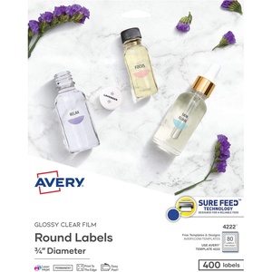 Avery Printable Round Labels with Sure Feed, 3/4″ Diameter, Glossy Clear, 400 Customizable Labels (4222)