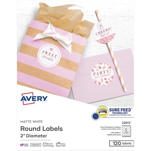 Avery Printable Round Labels with Sure Feed Technology, 2″ Diameter, Matte White, Laser & Inkjet Compatible, 300 Blank Labels Total, Great for Branding, Packaging, Events, and More (22877)(2 inch diameter)