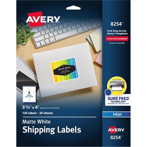 Avery Printable Shipping Labels, 3-1/3″ x 4″, Matte White, Sure Feed Technology, Inkjet Printer Compatible, 120 Blank Labels, Great for Mailing, Branding, School Supplies, and More (8254)(1 x 2 5/8)