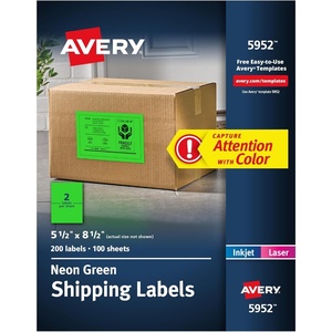 Avery Printable Shipping Labels, 5-1/2″ x 8-1/2″, Neon Green, Laser & Inkjet Compatible, 200 Blank Labels Total, Great for Branding, Mailing, Organizing, and More (5952)(Neon Green)