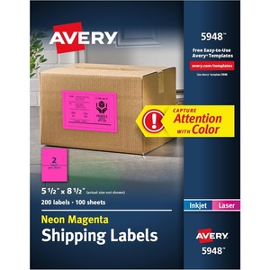 Avery Printable Shipping Labels, 5-1/2″ x 8-1/2″, Neon Green, Laser & Inkjet Compatible, 200 Blank Labels Total, Great for Branding, Mailing, Organizing, and More (5952)(Neon Magenta)