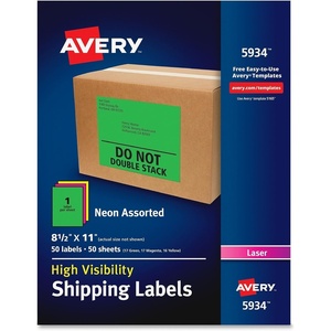 Avery Printable Shipping Labels, 8-1/2″ x 11″, Assorted Neon Colors (Magenta, Green, and Yellow), Laser & Inkjet Compatible, 15 Blank Labels Total (5975)(Neon Assorted)