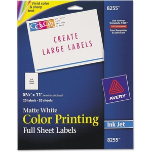 Avery Printable Shipping Labels, 8.5″ x 11″, Matte White, Inkjet Printer Compatible, 20 Blank Labels, Great for Signage, Packaging, School Supplies, and More (8255)(One Size)