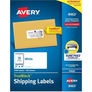 Avery Printable Shipping Labels, Sure Feed Technology, 2″ x 4″ Customizable Stickers, White, 1,000 Blank Mailing Labels, Great for Mailing, Shipping, and More (8463)(1 000 labels (Pack of 5))