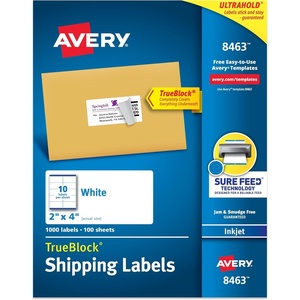 Avery Printable Shipping Labels, Sure Feed Technology, 2″ x 4″ Customizable Stickers, White, 1,000 Blank Mailing Labels, Great for Mailing, Shipping, and More (8463)(0)