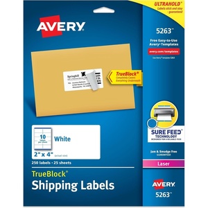 Avery Printable Shipping Labels with Sure Feed, 2″ x 4″ Customizable Stickers, White, 250 Blank Mailing Labels, Great for Mailing, Shipping, and More (5263)(2 in. X 4 in. (Pack of 5))