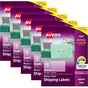Avery Printable Shipping Labels with Sure Feed, 2″ x 4″, Matte Clear, 500 Blank Mailing Labels (5663)(2 500 labels)