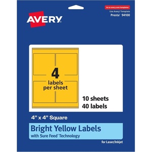 Avery Printable Square Labels, Sure Feed Technology, 4″ x 4″, Bright Yellow Labels, Laser/Inkjet Printable, 40 Total, Great for Packaging and Ingredients(40 labels)
