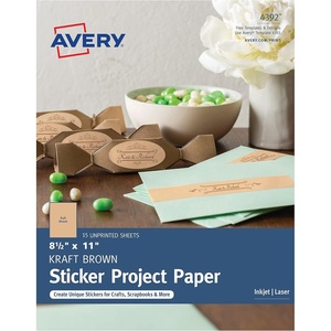 Avery Printable Sticker Paper, 8.5″ x 11″, Kraft Brown, Inkjet Printer, 15 Craft Paper Sheets (4392)(Pack of 15)