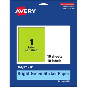Avery Printable Sticker Paper, 8.5″ x 11″, Matte White, Repositionable Adhesive, Laser/Inkjet Compatible, 5 Full-Size Label Sheets, Great for Product Branding, Cute Stickers, Crafts, and More (53202)(Bright Green)