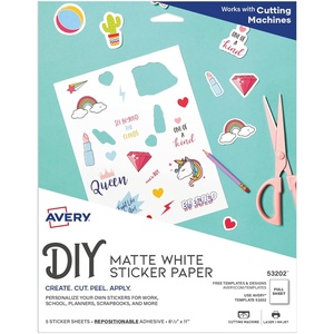 Avery Printable Sticker Paper, 8.5″ x 11″, Matte White, Repositionable Adhesive, Laser/Inkjet Compatible, 5 Full-Size Label Sheets, Great for Product Branding, Cute Stickers, Crafts, and More (53202)(Matte White)