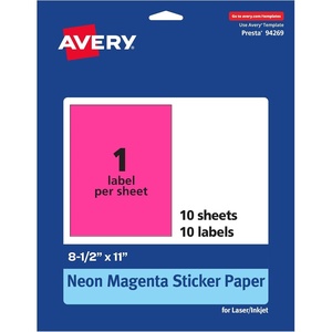 Avery Printable Sticker Paper, 8.5″ x 11″, Matte White, Repositionable Adhesive, Laser/Inkjet Compatible, 5 Full-Size Label Sheets, Great for Product Branding, Cute Stickers, Crafts, and More (53202)(Neon Magenta)
