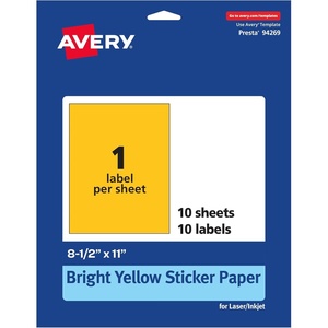 Avery Printable Sticker Paper, 8.5″ x 11″, Matte White, Repositionable Adhesive, Laser/Inkjet Compatible, 5 Full-Size Label Sheets, Great for Product Branding, Cute Stickers, Crafts, and More (53202)(Bright Yellow)