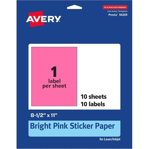 Avery Printable Sticker Paper, 8.5″ x 11″, Matte White, Repositionable Adhesive, Laser/Inkjet Compatible, 5 Full-Size Label Sheets, Great for Product Branding, Cute Stickers, Crafts, and More (53202)(Bright Pink)