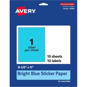 Avery Printable Sticker Paper, 8.5″ x 11″, Matte White, Repositionable Adhesive, Laser/Inkjet Compatible, 5 Full-Size Label Sheets, Great for Product Branding, Cute Stickers, Crafts, and More (53202)(Bright Blue)
