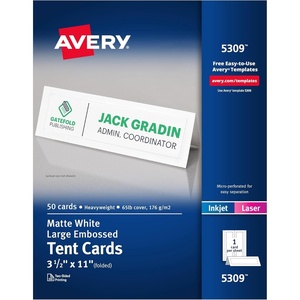 Avery Printable Tent Cards, 3.5″ x 11″, White with Embossed Border, 50 Blank Place Cards for Laser and Inkjet Printers (5309)(White)