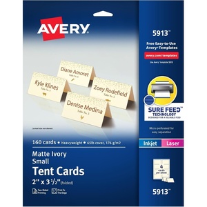 Avery Printable Tent Cards with Sure Feed Technology, 2″ x 3.5″, Matte White, 2-Pack, Total of 320 Blank Place Cards for Laser or Inkjet Printers (5812)(Ivory)