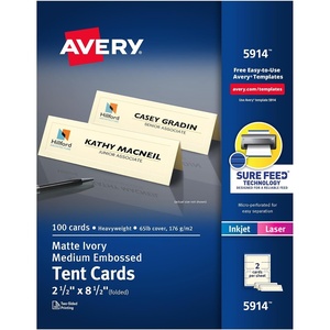 Avery Printable Tent Cards with Sure Feed Technology, 2.5″ x 8.5″, White with Embossed Border, 2-Pack, Total of 200 Blank Place Cards for Laser or Inkjet Printers (25305)(Ivory)