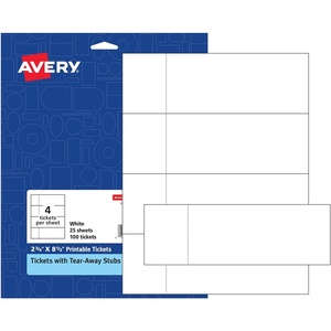 Avery Printable Tickets, 2.75″ x 8.5″, Laser/Inkjet, 100 Total, Great for Raffle Tickets (16430)(White)