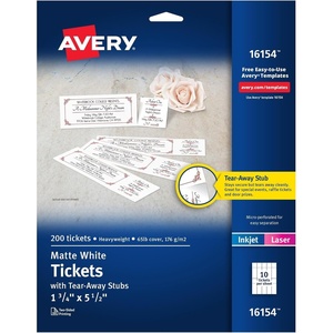 Avery Printable Tickets with Tear-Away Stubs, 1.75″ x 5.5″, Matte White, 200 Blank Tickets for Laser and Inkjet Printers (16154)(1.75″ x 5.5″ (Pack of 5))