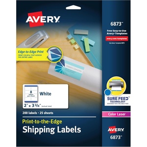 Avery Print-to-the-Edge Printable Shipping Labels, 2″ x 3.75″, Matte White, Sure Feed Technology, Laser & Inkjet Compatible, 200 Blank Labels, Great for Mailing, Branding, and More (6873)(2″ x 3-3/4″ (Pack of 5))