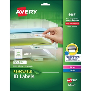 Avery Removable ID Labels, Sure Feed Technology, 0.5″ x 1.75″, 5 Packs (6467)