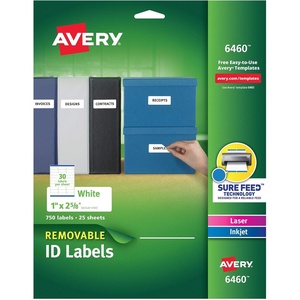 Avery Removable ID Labels, Sure Feed Technology, Removable Adhesive, 1″ x 2-5/8″, 750 Labels (6460)(3 750 labels)