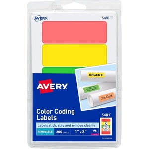 Avery Removable Print or Write Color Coding Labels, 1 x 3 Inches, 200 Labels (5481)