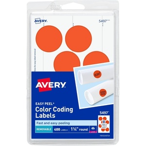 Avery Removable Print or Write Color Coding Labels for Laser Printers, 1.25 Inches, Round, Pack of 400 (5497)