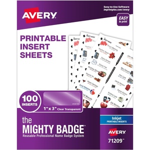Avery Reusable Magnetic Professional Name Badge System Refills, Inserts for 1″ x 3″ Name Tags, Compatible with Laser Printers, 100 Clear Printable Inserts (71210)(Inkjet)