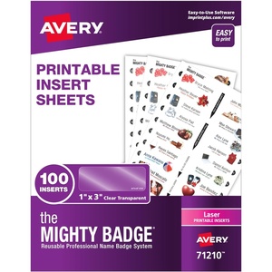 Avery Reusable Magnetic Professional Name Badge System Refills, Inserts for 1″ x 3″ Name Tags, Compatible with Laser Printers, 100 Clear Printable Inserts (71210)(Laser)