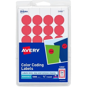 Avery Round Color Coding Labels, Removable Adhesive, Red, 0.75″, 3 Pack, 3,024 Labels Total (32136)(18 144 labels)