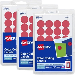 Avery Round Color Coding Labels, Removable Adhesive, Red, 0.75″, 3 Pack, 3,024 Labels Total (32136)(3 024 labels)