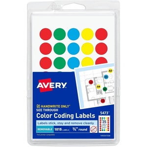 Avery See-Through Color-Coding Removable Labels, 3/4 Inch Round Labels, Assorted Translucent Colors, Non-Printable, 1,015 Dot Stickers Total (5473)