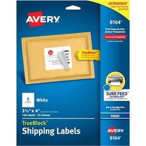 Avery Shipping Labels with TrueBlock Technology for Inkjet Printers , 3-1/3″ x 4″, 150 Labels per Pack, Case Pack of 5 (8164)(150 labels)