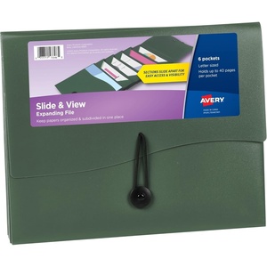 Avery Slide & View Expanding File Folder, 6 Pockets, Letter Size, 1 Black Folder (73542)(Sage)