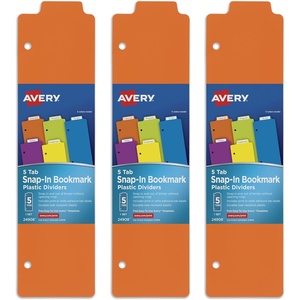 Avery Snap-in Bookmark Plastic Dividers for 3 Ring Binders, 5-Tab Set, Multicolor with White Labels, 1 Set (24908)(3 Sets)