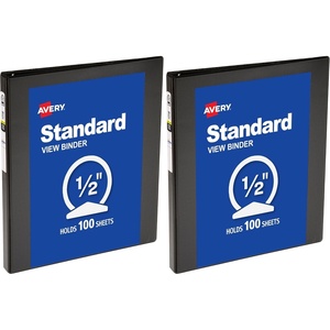 Avery Standard View 3 Ring Binder, 0.5″ Round Rings, 100-Sheet Capacity, 0.7 Inch Wide Spine, 1 Black Binder, Ideal for Lightweight Organization and Occasional Referencing (05751)(1 Count (Pack of 2))