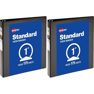 Avery Standard View 3 Ring Binder, 1″ Round Rings, 175-Sheet Capacity, 1.4 Inch Wide Spine, 1 Black Binder, Ideal for Lightweight Organization and Occasional Referencing (05761)(1″ (Pack of 2))