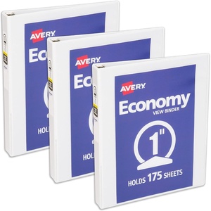 Avery Standard View 3 Ring Binder, 1″ Round Rings, 175-Sheet Capacity, 1.4 Inch Wide Spine, 1 White Binder, Ideal for Lightweight Organization and Occasional Referencing (05760)(3 Pack)