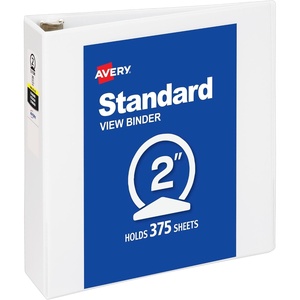 Avery Standard View 3 Ring Binder, 1″ Round Rings, 175-Sheet Capacity, 1.4 Inch Wide Spine, 1 White Binder, Ideal for Lightweight Organization and Occasional Referencing (05711)(2″)